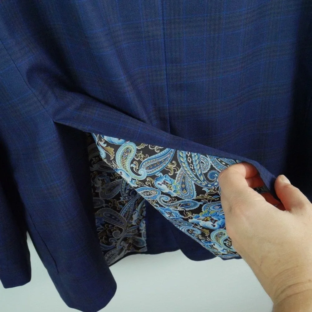 Balani Reda 1865 Milano Blue Plaid Wool Sport Coat Blazer 46L ? 49 x 32 Jacket